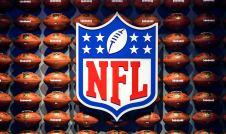 National Football League logo with footballs in background