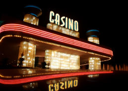Exterior of a casino lit up at night